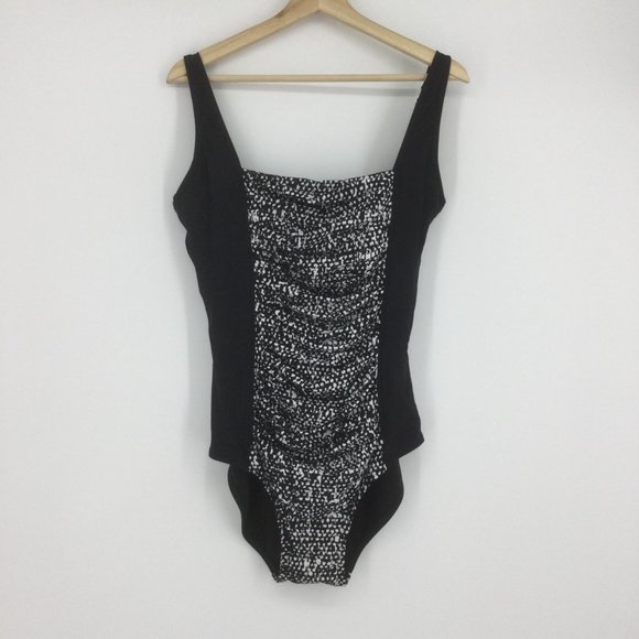Calvin Klein Black White Shimmer Swimsuit Size 16 - Picture 2 of 8